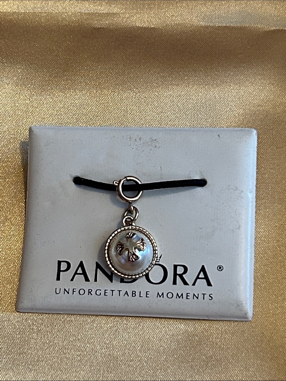 NWOT Pandora Gold Charm with White Pearl and Cross Motif
